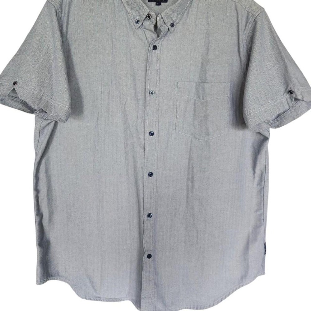 Cloud Grey Textured Micro Dobby Short Sleeve Button Down XL Ben Sherman Mens